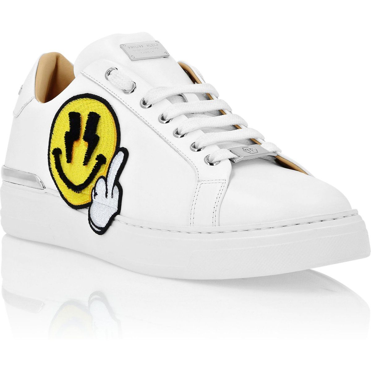 Leder-Sneaker mit Smile-Grafik