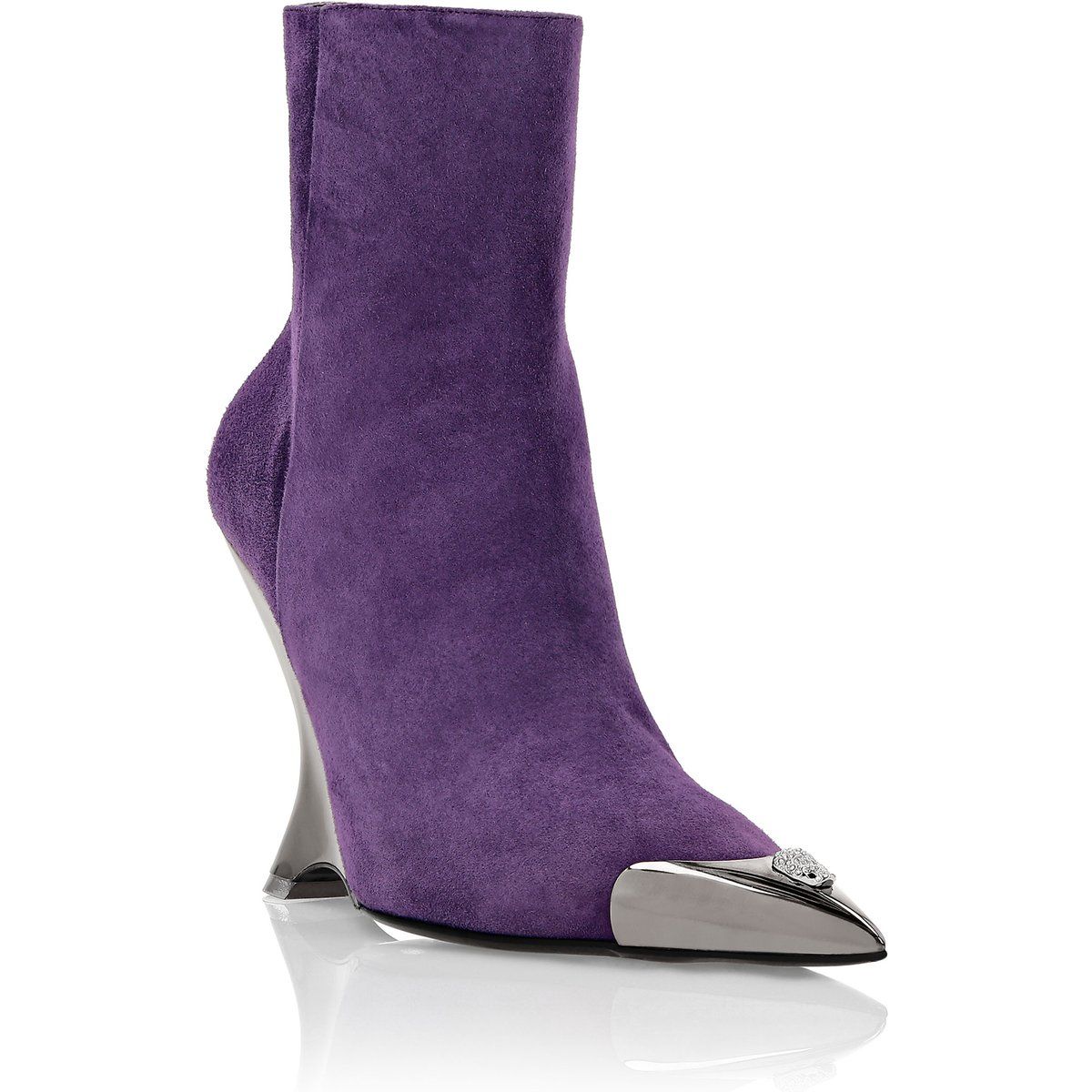 Lila Wildleder Stiefelette mit Metallkappe