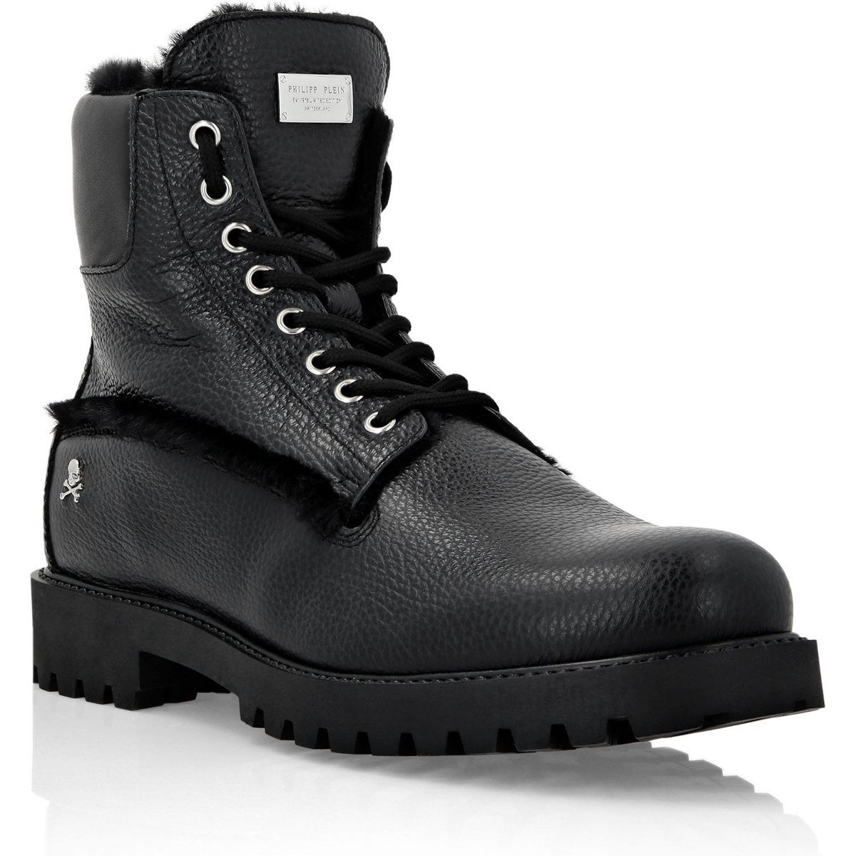 Schwarze Lederstiefel mit Shearling-Futter