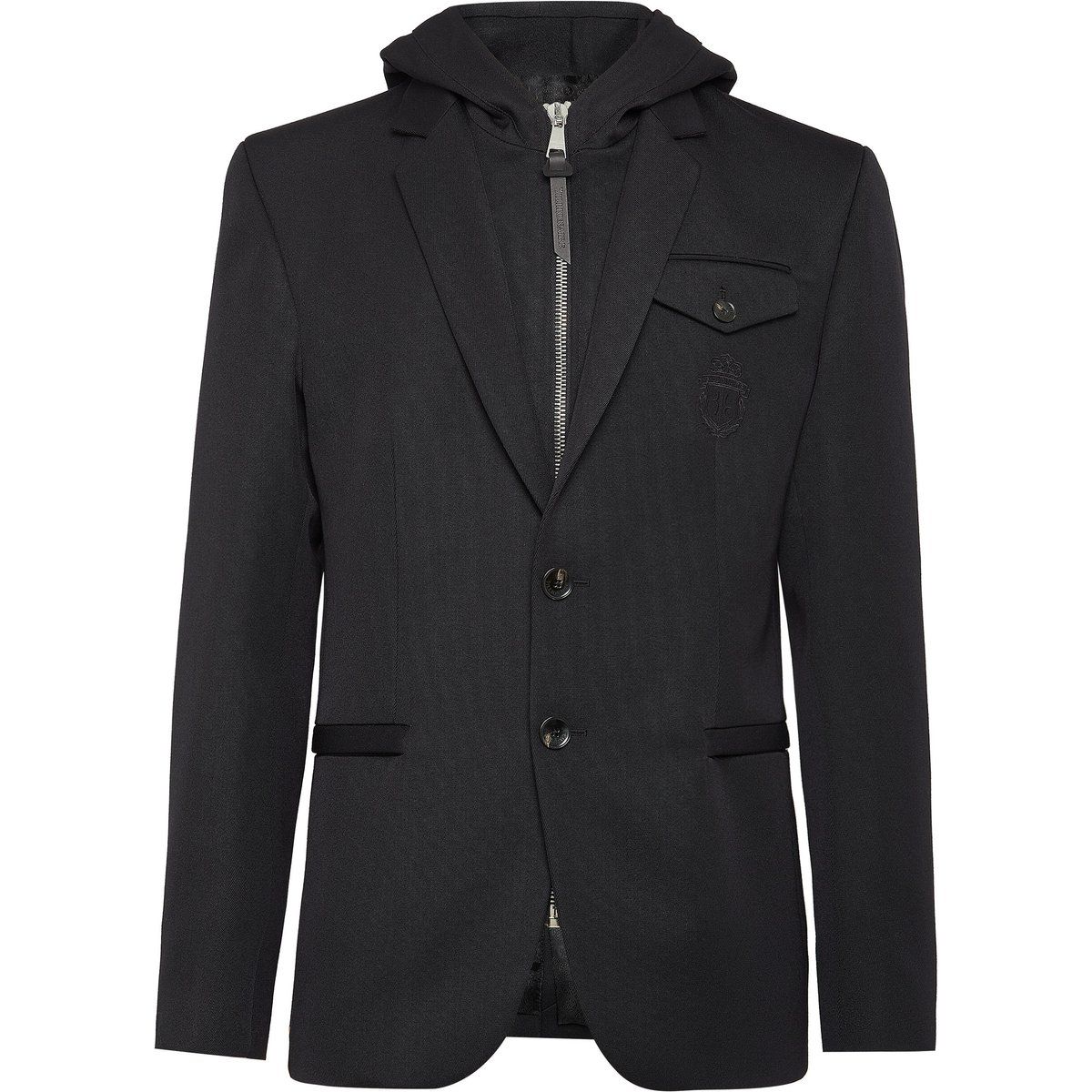 Wollmischungsblazer mit Kapuzeneinsatz