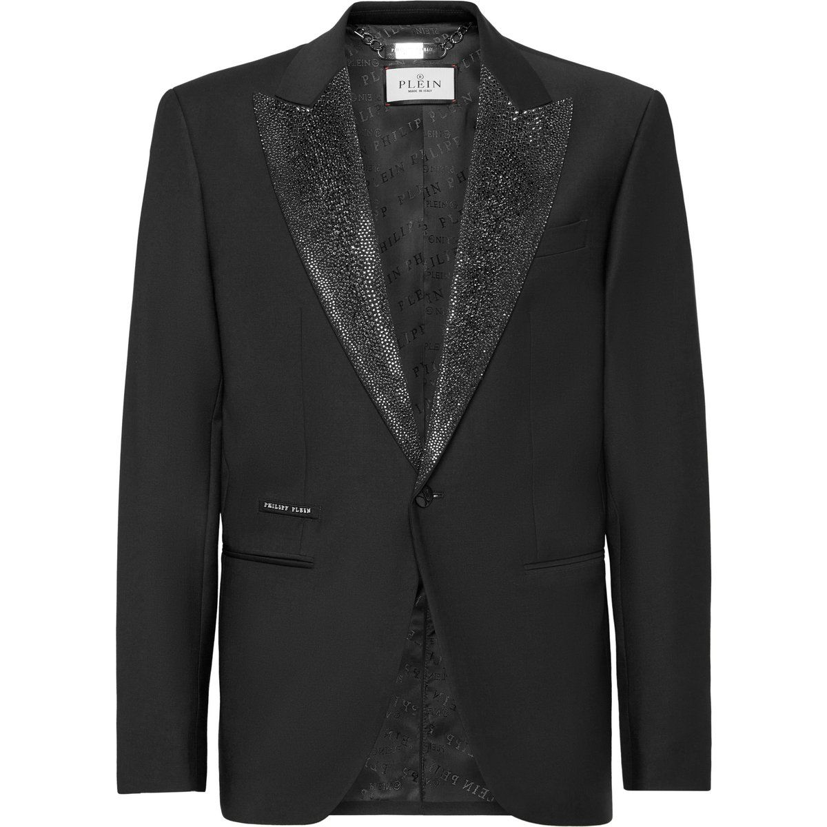 Wollmischungsblazer mit Strass-Revers