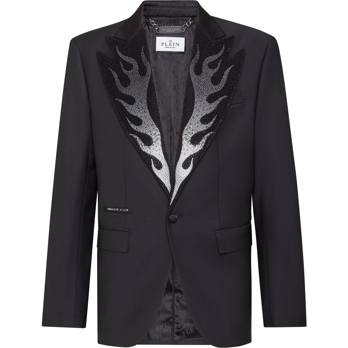 Wollcanvas-Blazer mit Strass-Flammen