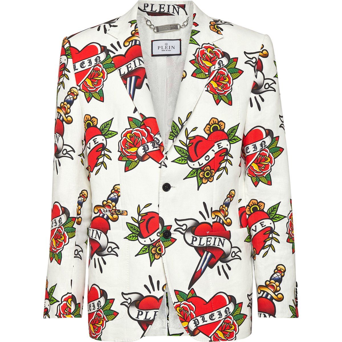 Leinenblazer mit Tattoo-Grafikprint