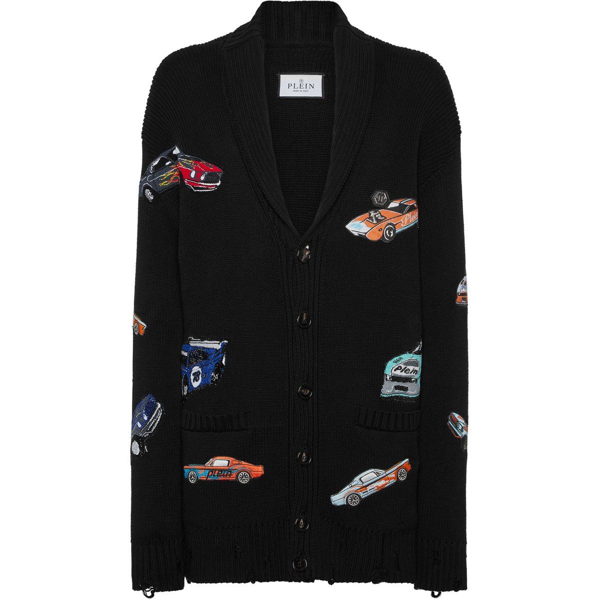 Strickjacke mit Rennwagen-Stickerei