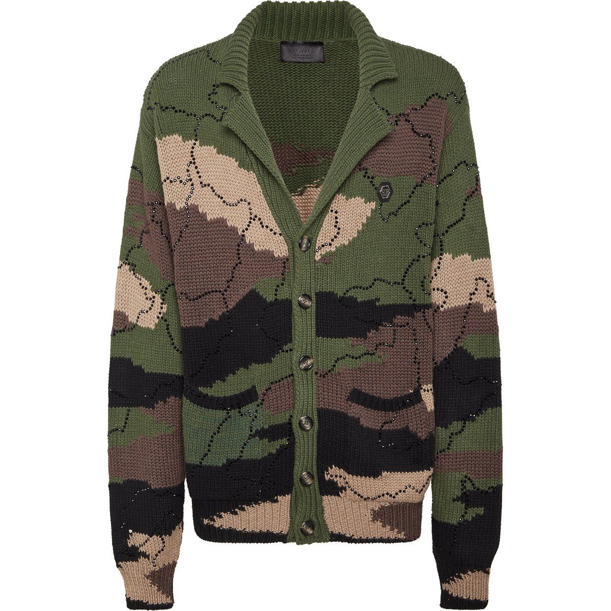 Strickjacke aus Wolle mit Camouflage-Print