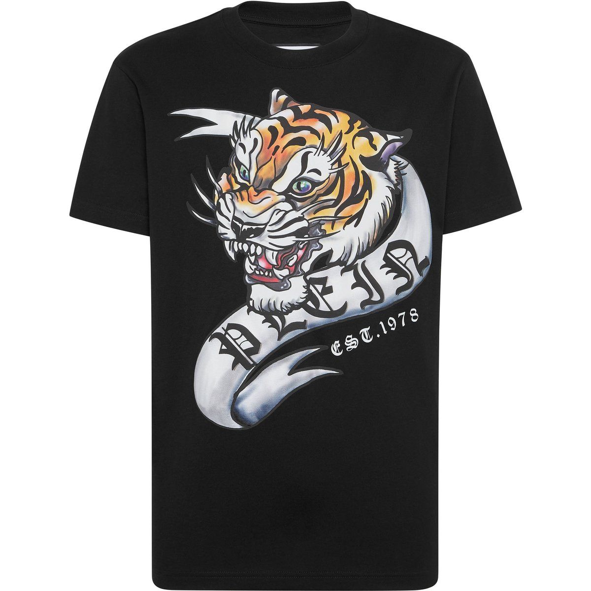 Baumwoll-T-Shirt mit Tiger-Tattoo-Print