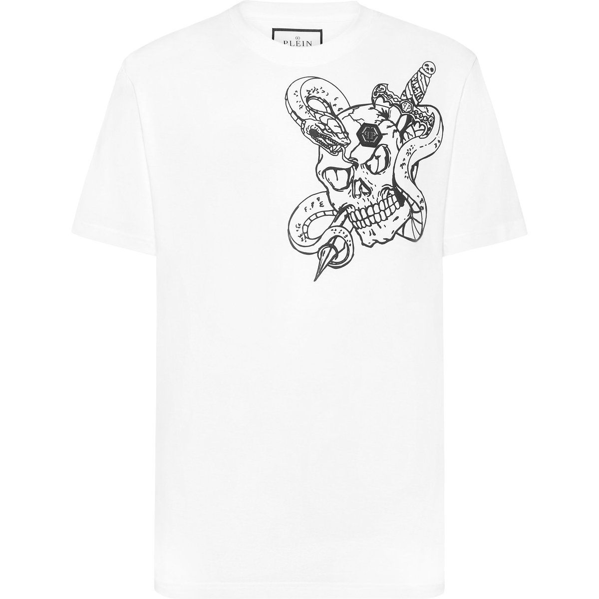 Baumwoll-T-Shirt mit Schädel- und Schlangen-Grafik