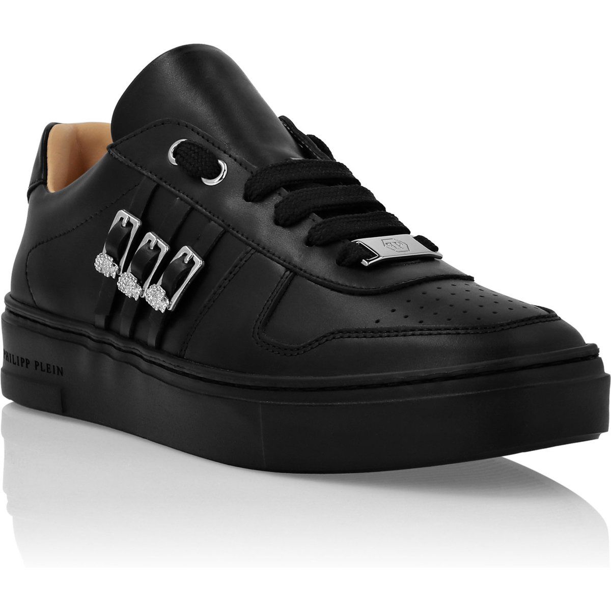 Schwarze Leder Low-Top Mode-Sneakers