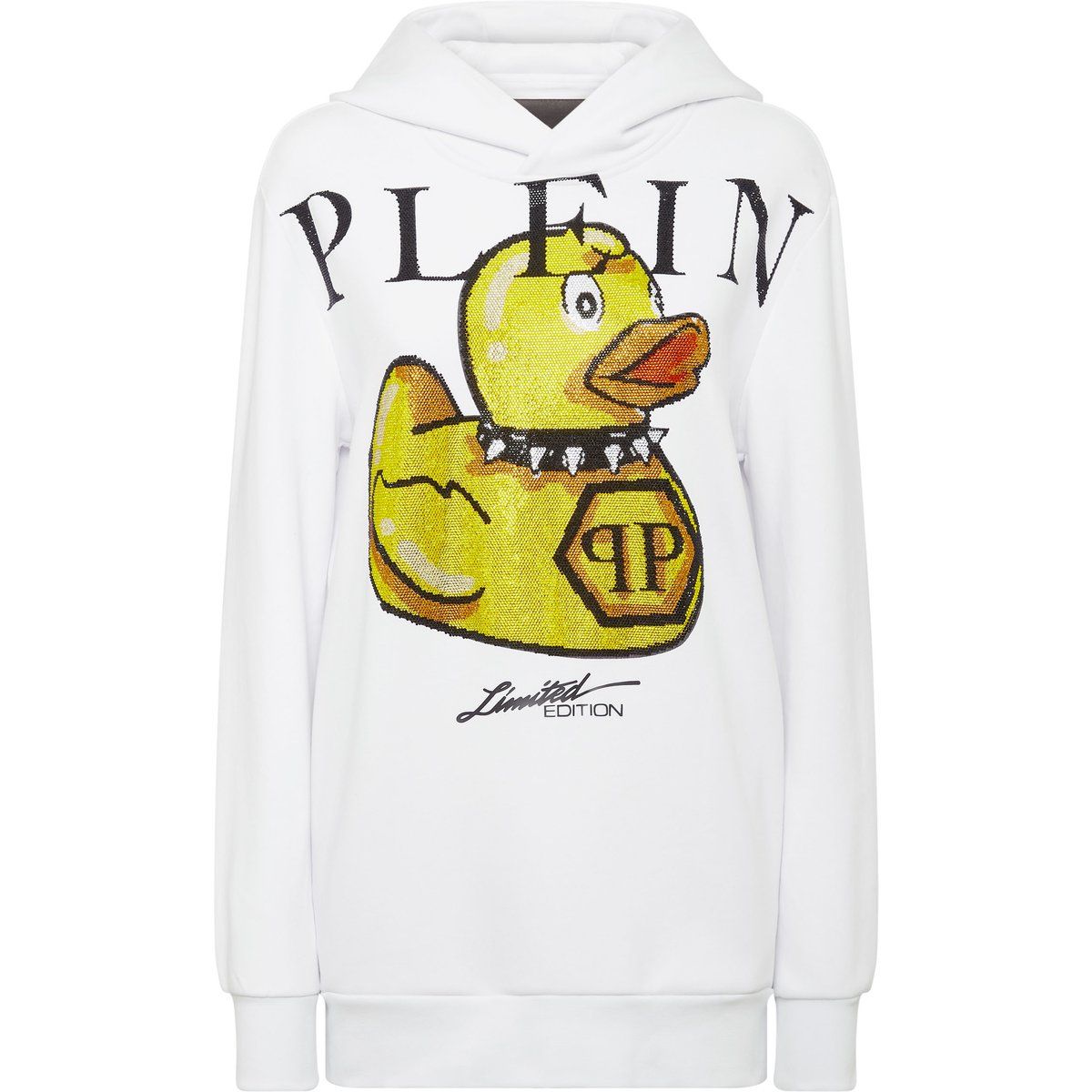 Baumwoll-Hoodie mit Pailletten-Entenmotiv