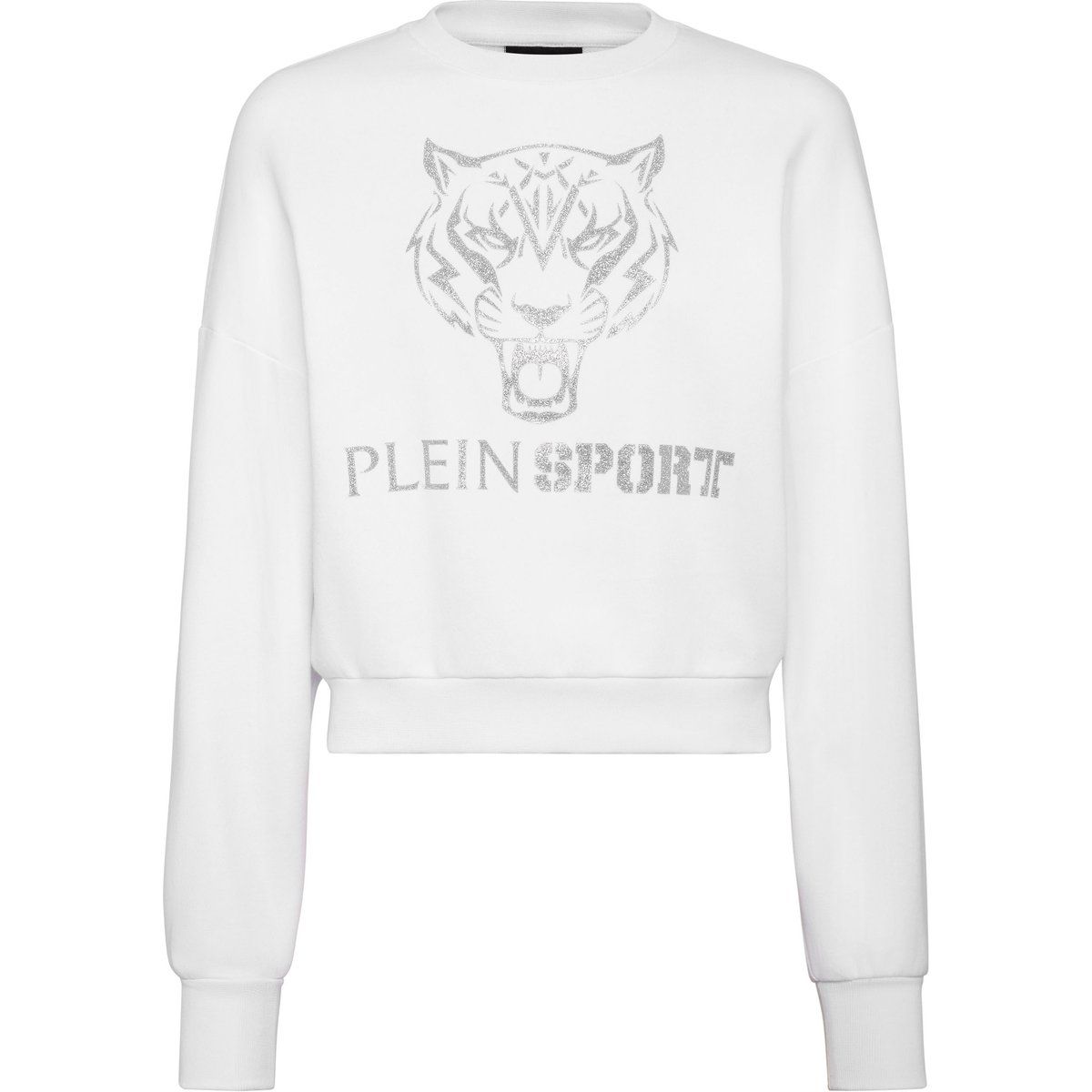 Cropped-Sweatshirt mit Glitzer-Tiger-Print
