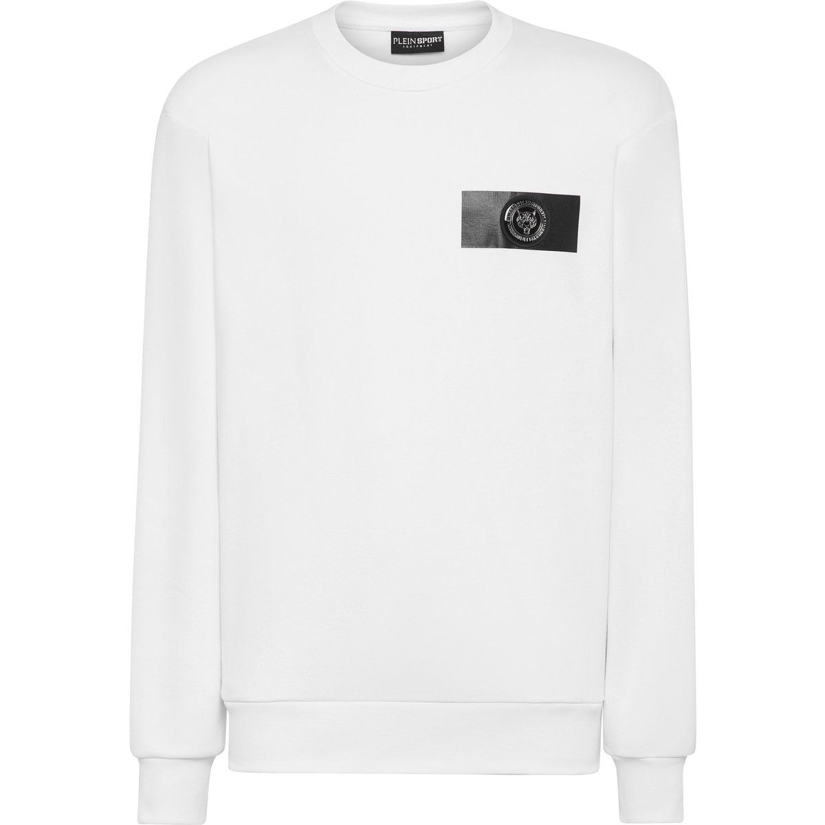 Weißes Fleece-Sweatshirt mit Rundhalsausschnitt