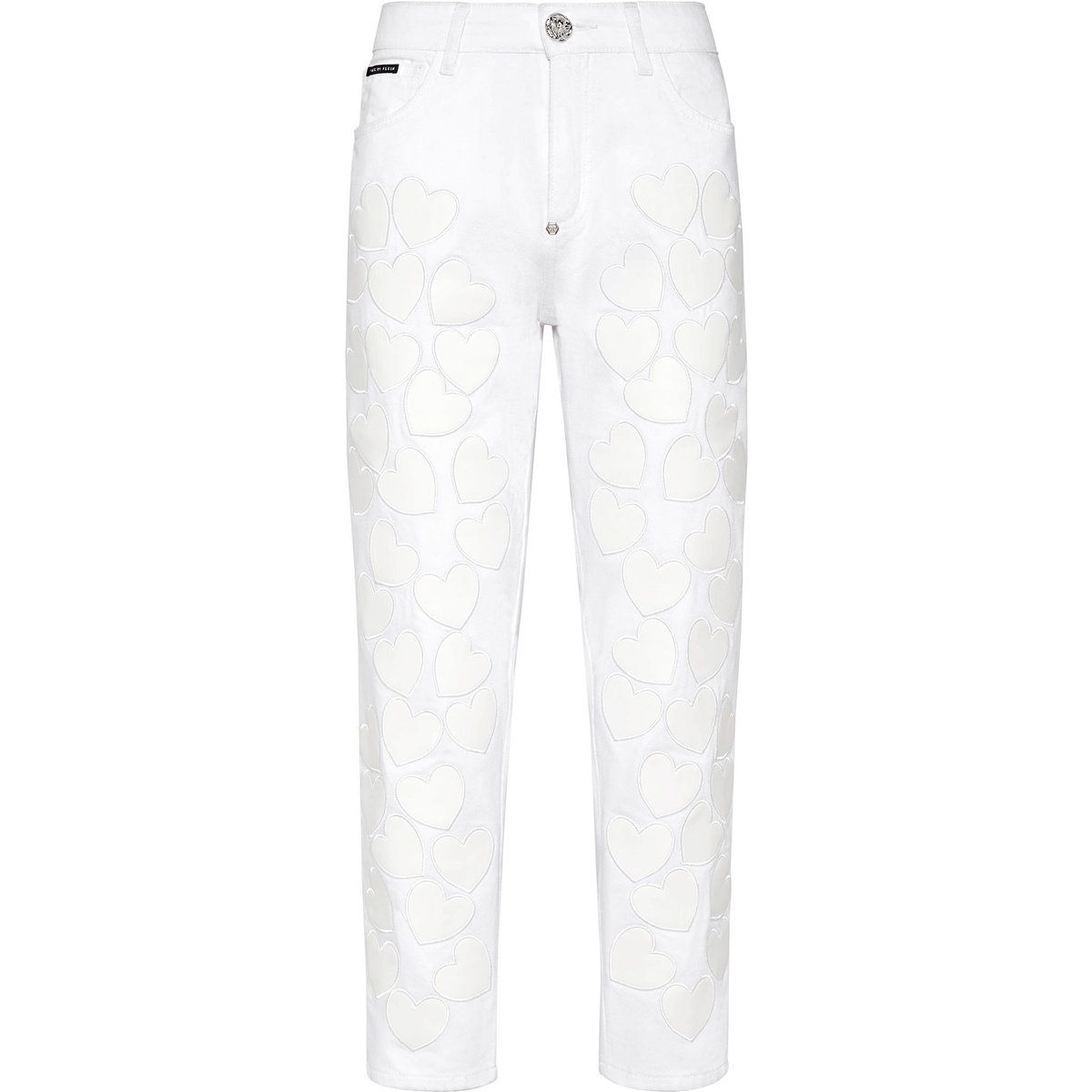 High-Waist Mom-Jeans mit Herz-Patches