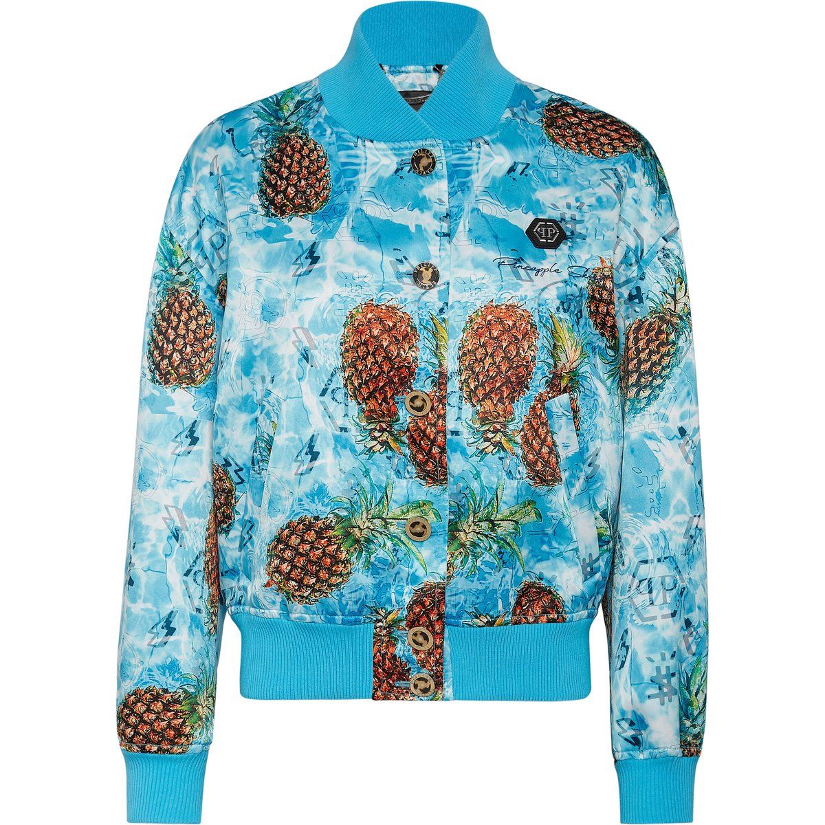 Bomberjacke aus Duchesse-Satin mit Ananas-Print