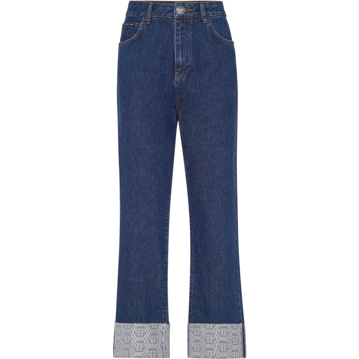 Locker geschnittene Denimhose mit Umschlägen