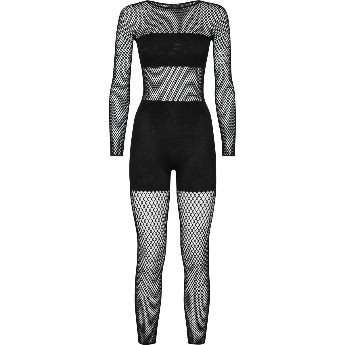 Schwarzer Mesh-Jumpsuit mit langen Ärmeln