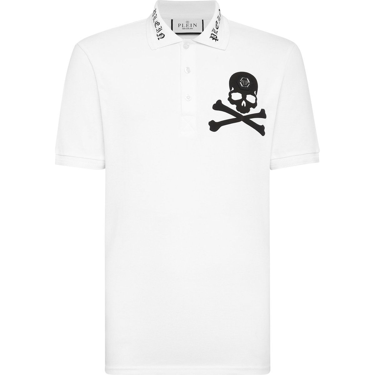 Piqué-Poloshirt mit Totenkopf und Knochen