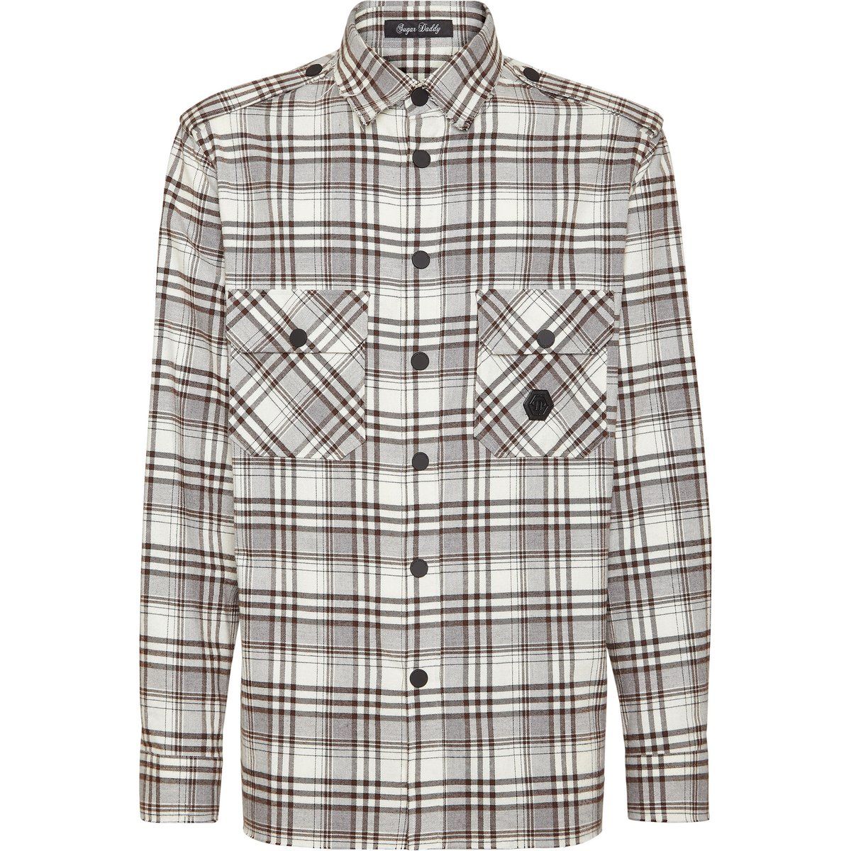 Kariertes Baumwollflanell-Overshirt mit Taschen