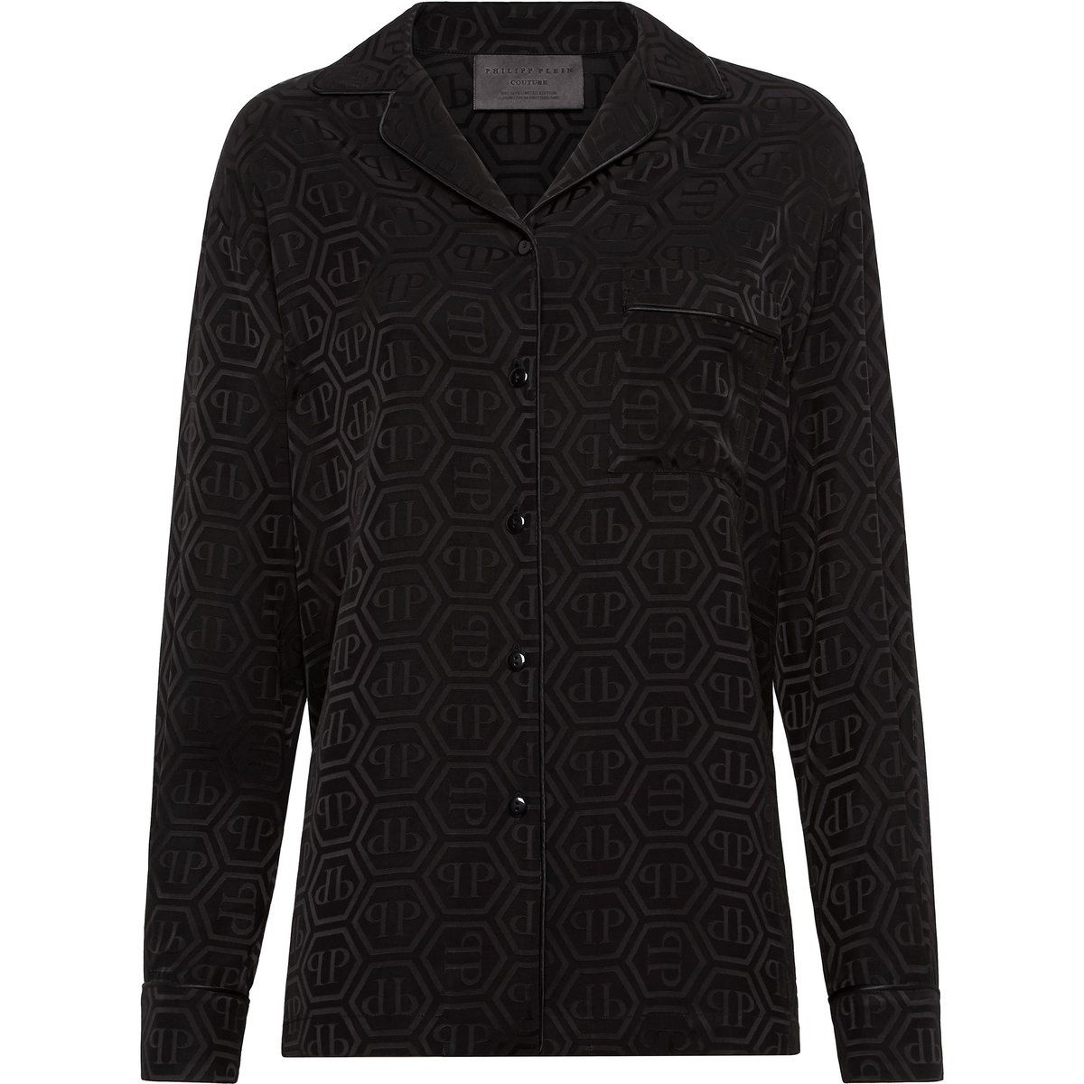 Seiden-Pyjamahemd mit Monogramm-Print
