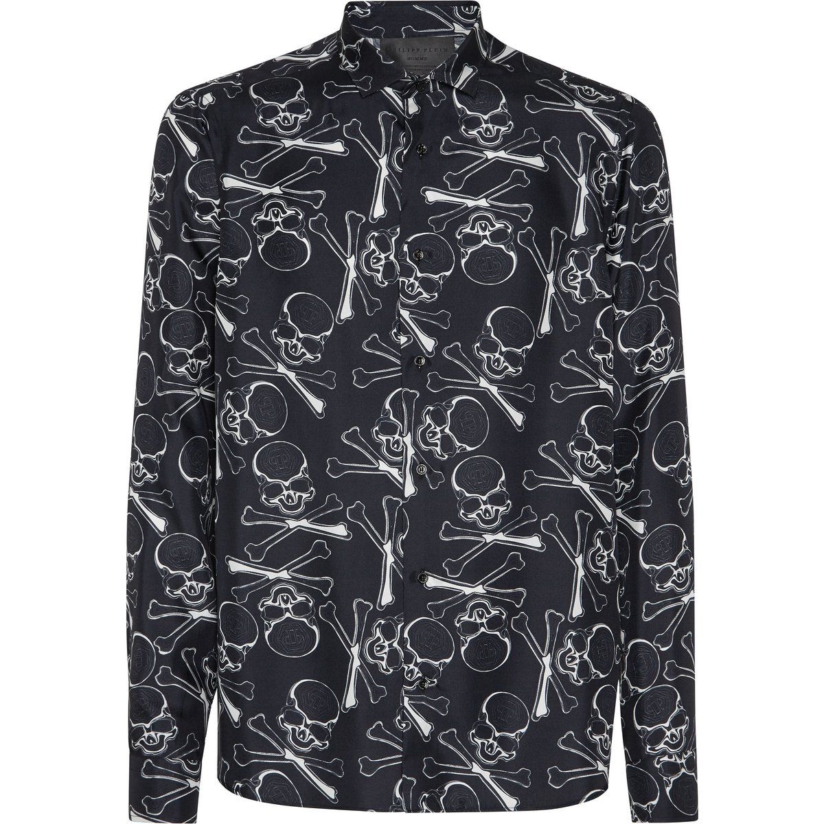 Seidenhemd mit Totenkopf- und Knochen-Print
