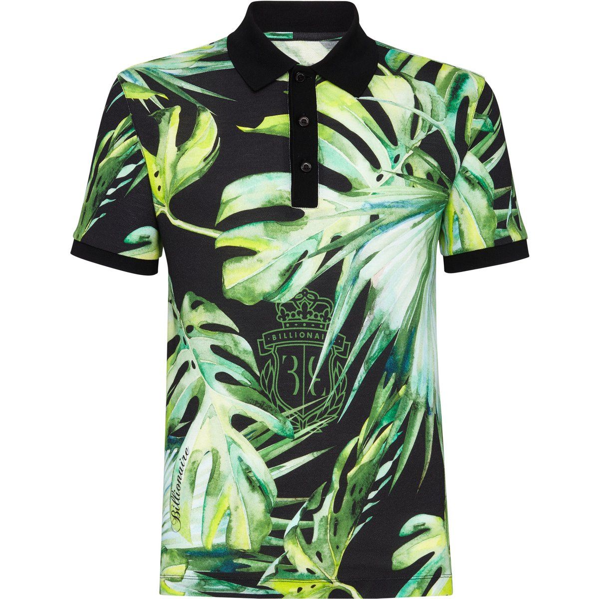 Poloshirt aus Baumwolljersey mit tropischem Print
