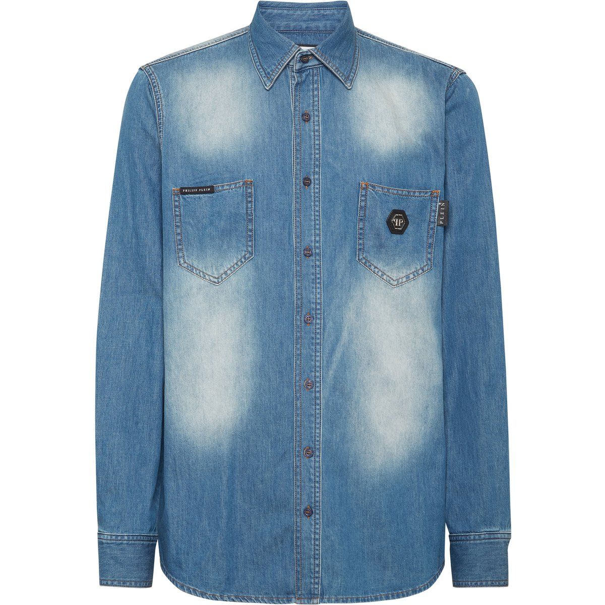 Jeanshemd im Used-Look mit Aufnähern