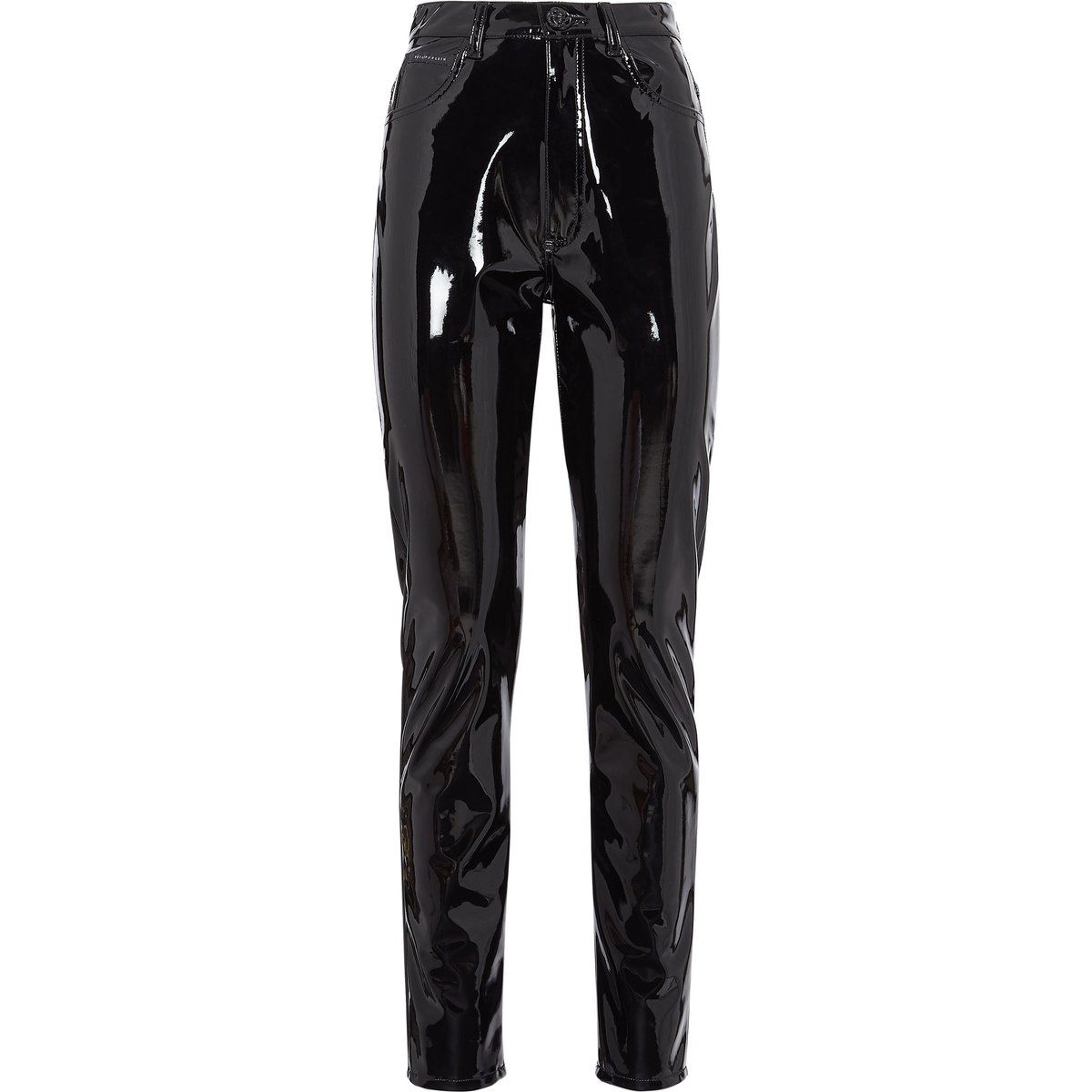 Hochtaillierte schwarze Lackleder-Jeggings