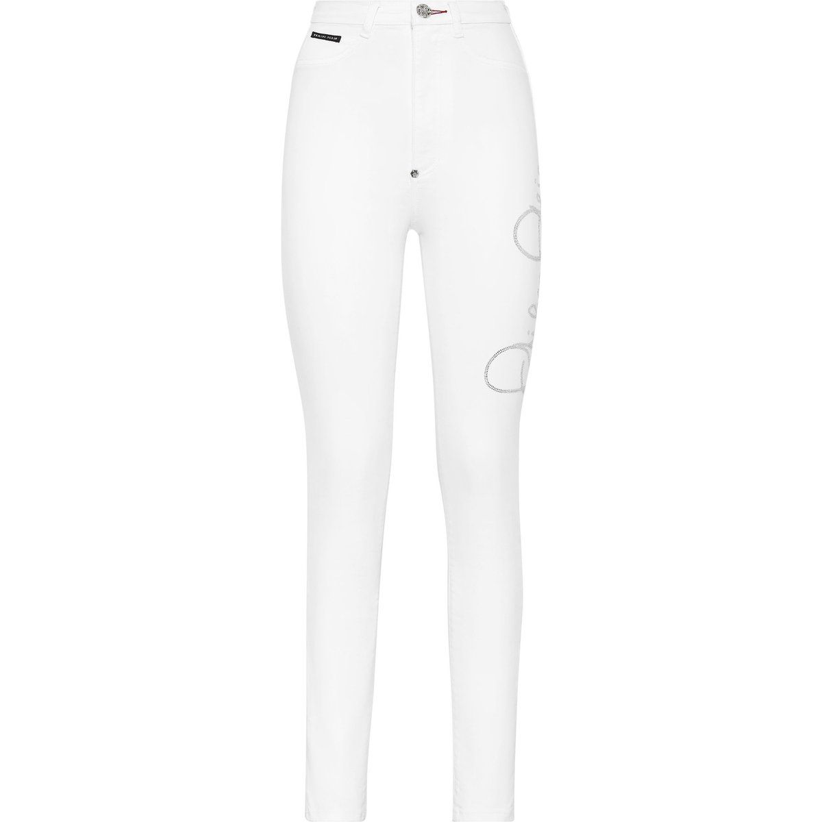 Weiße Denim-Jeggings mit Strassverzierungen