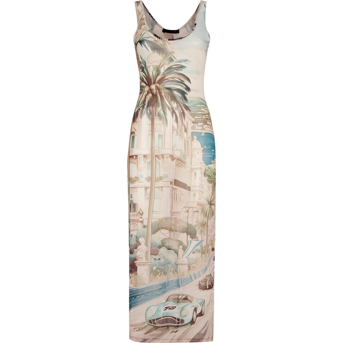 Maxikleid mit Rennwagen-Motiv
