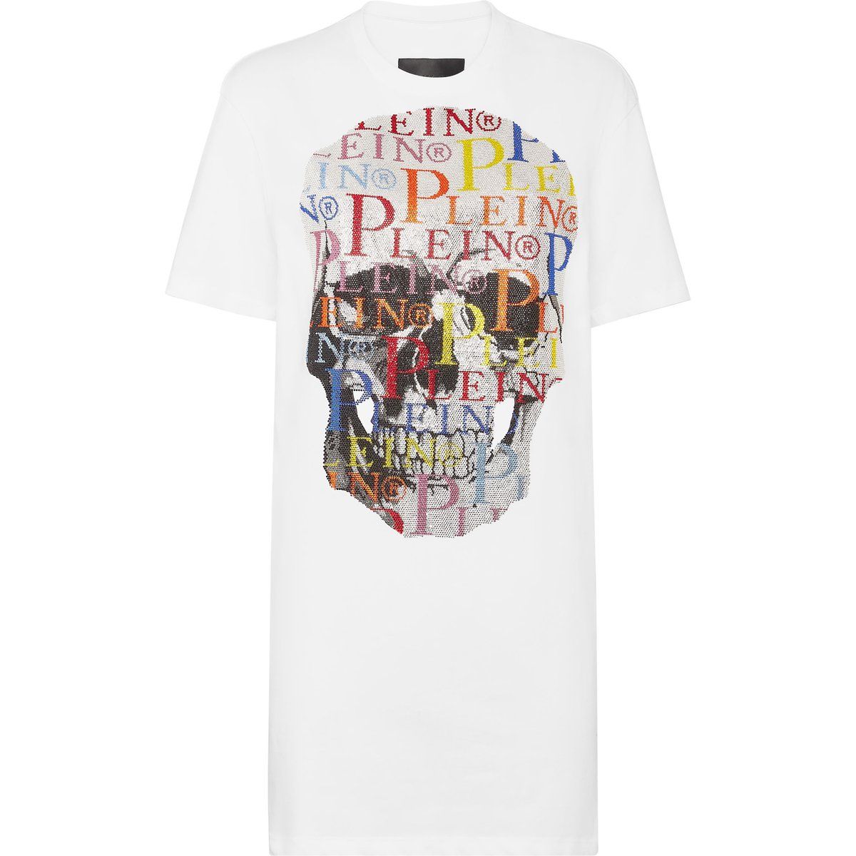 T-Shirt-Kleid mit Strass-Totenkopf-Grafik