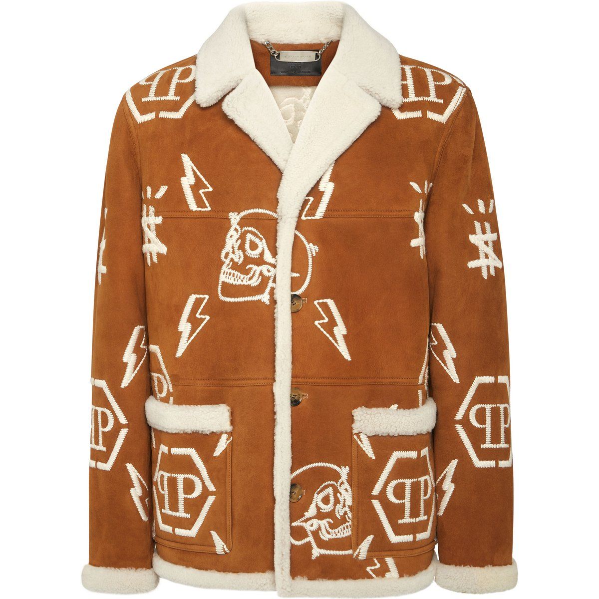 Ledermantel mit Shearling-Besatzmuster