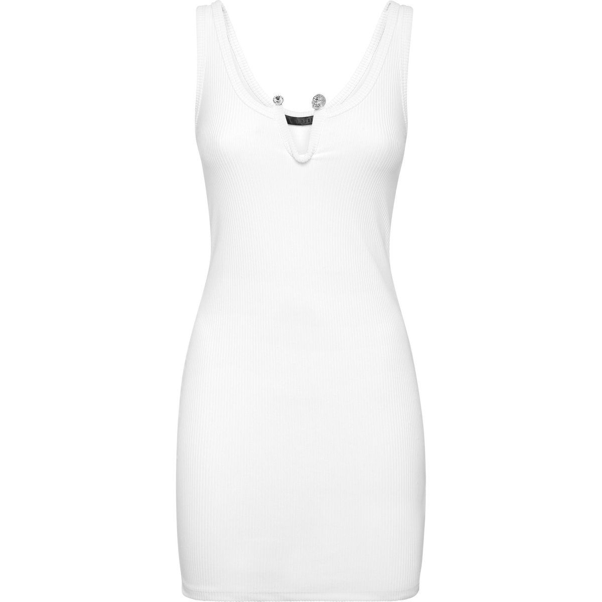 Geripptes Strick-Minikleid mit Verzierungen