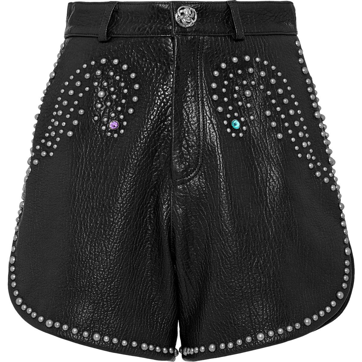 Leder-Shorts mit Nieten und Strasssteinen