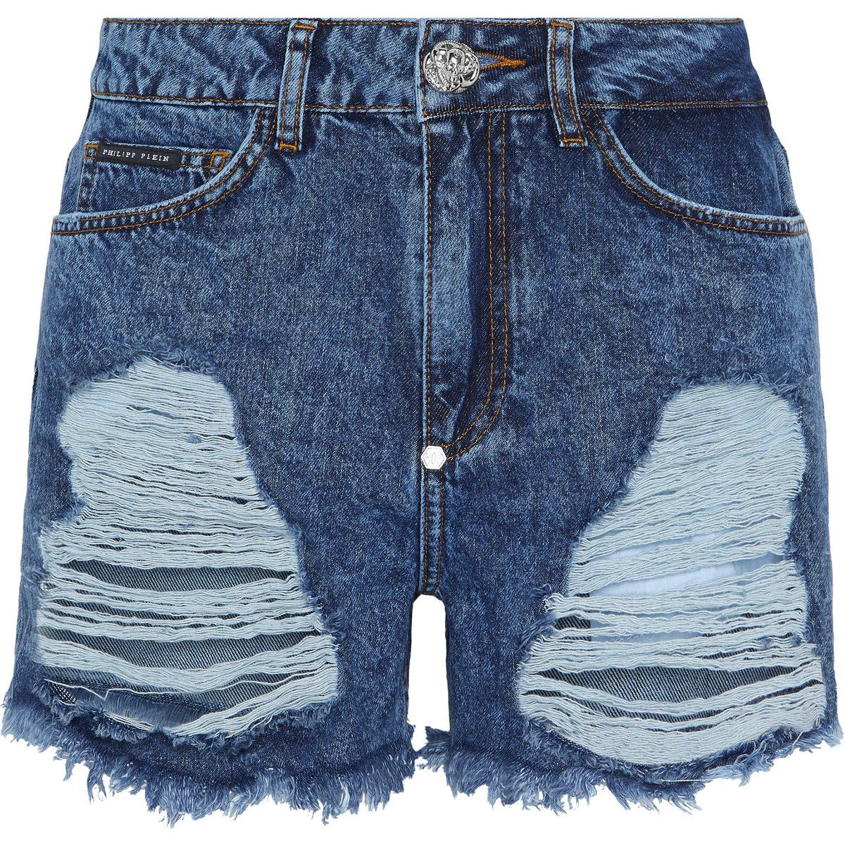 Hotpants aus Stone-Washed-Denim mit Fransen