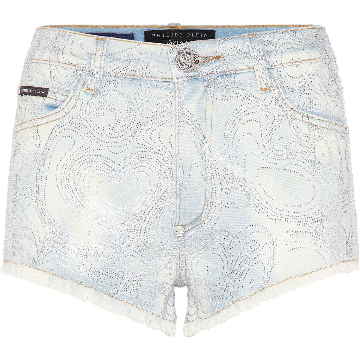 Jeansshorts mit Strass-Teddybär-Muster