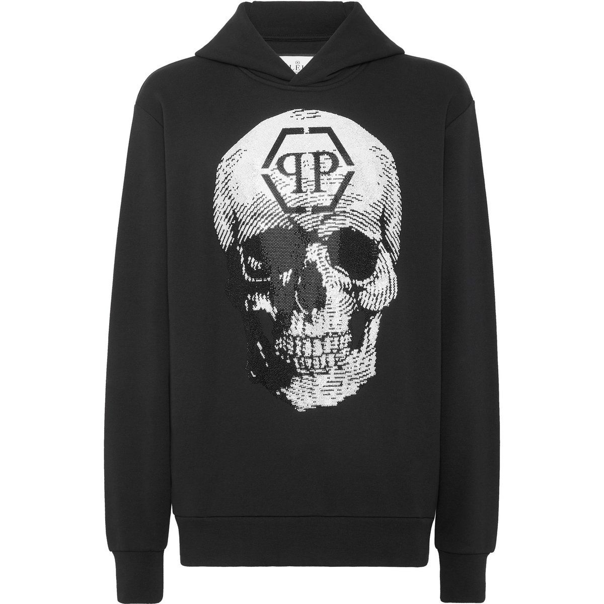 Baumwoll-Hoodie mit Strass-Totenkopfprint