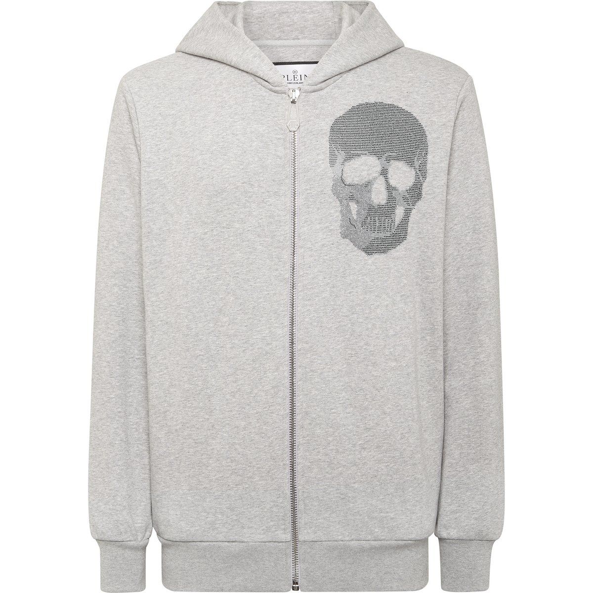 Kapuzenpullover mit Strass-Totenkopf und Reißverschluss