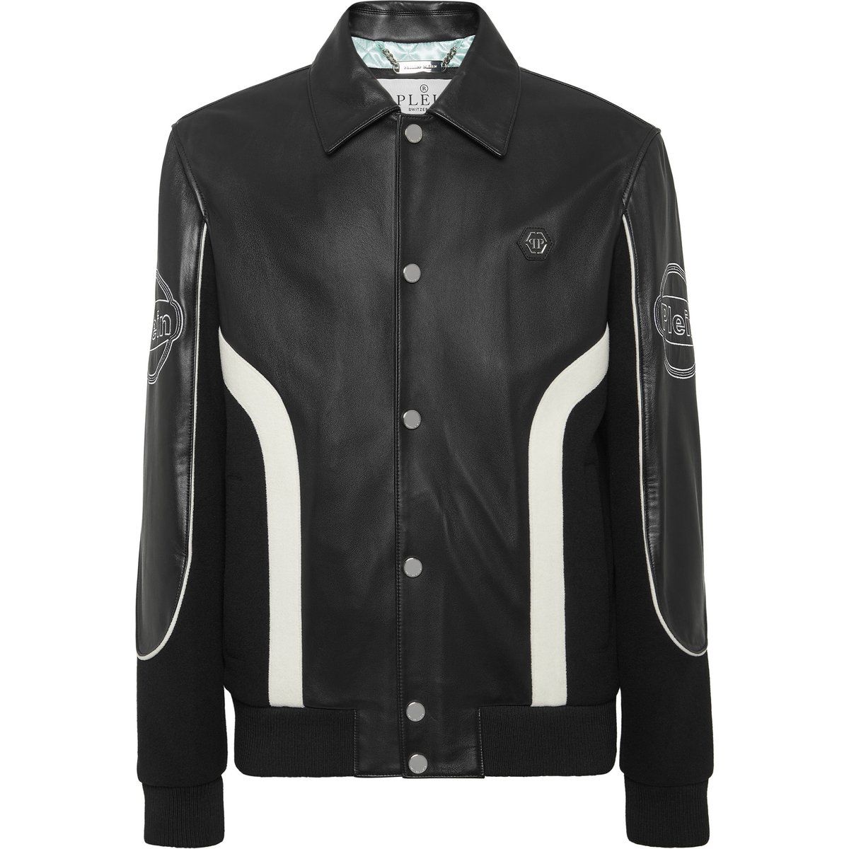 Schwarze Bomberjacke aus Leder-Wollmischung