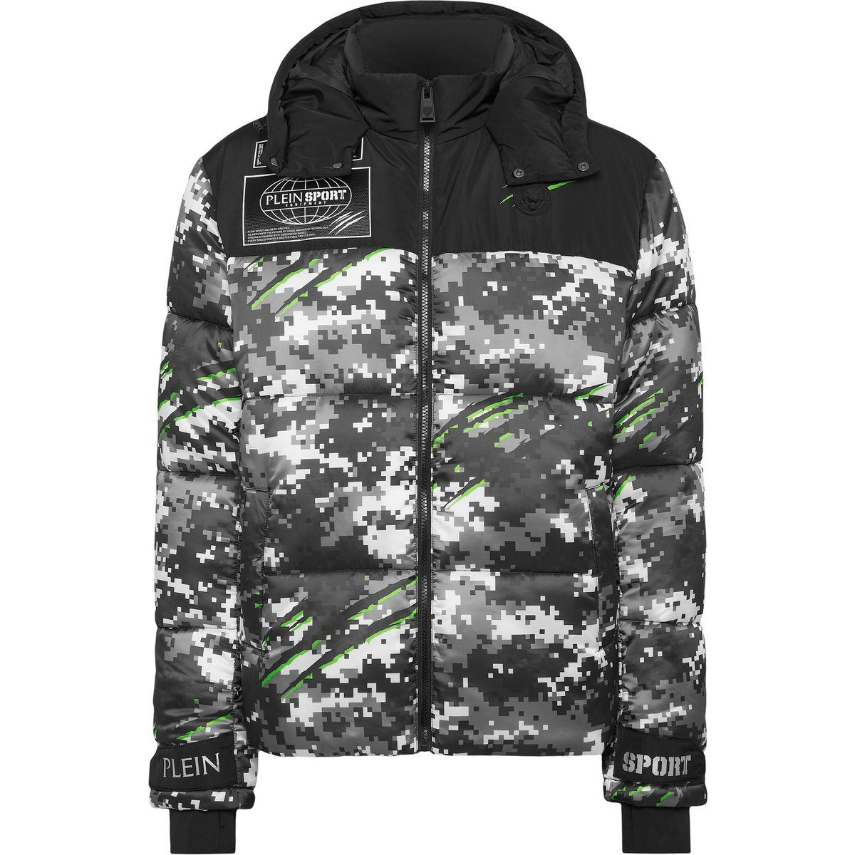 Camouflage-Steppdaunenjacke mit Kapuze