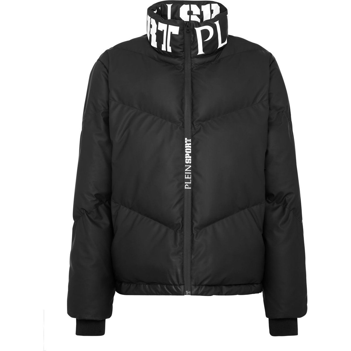 Schwarze Daunenjacke mit Polsterung und Logo