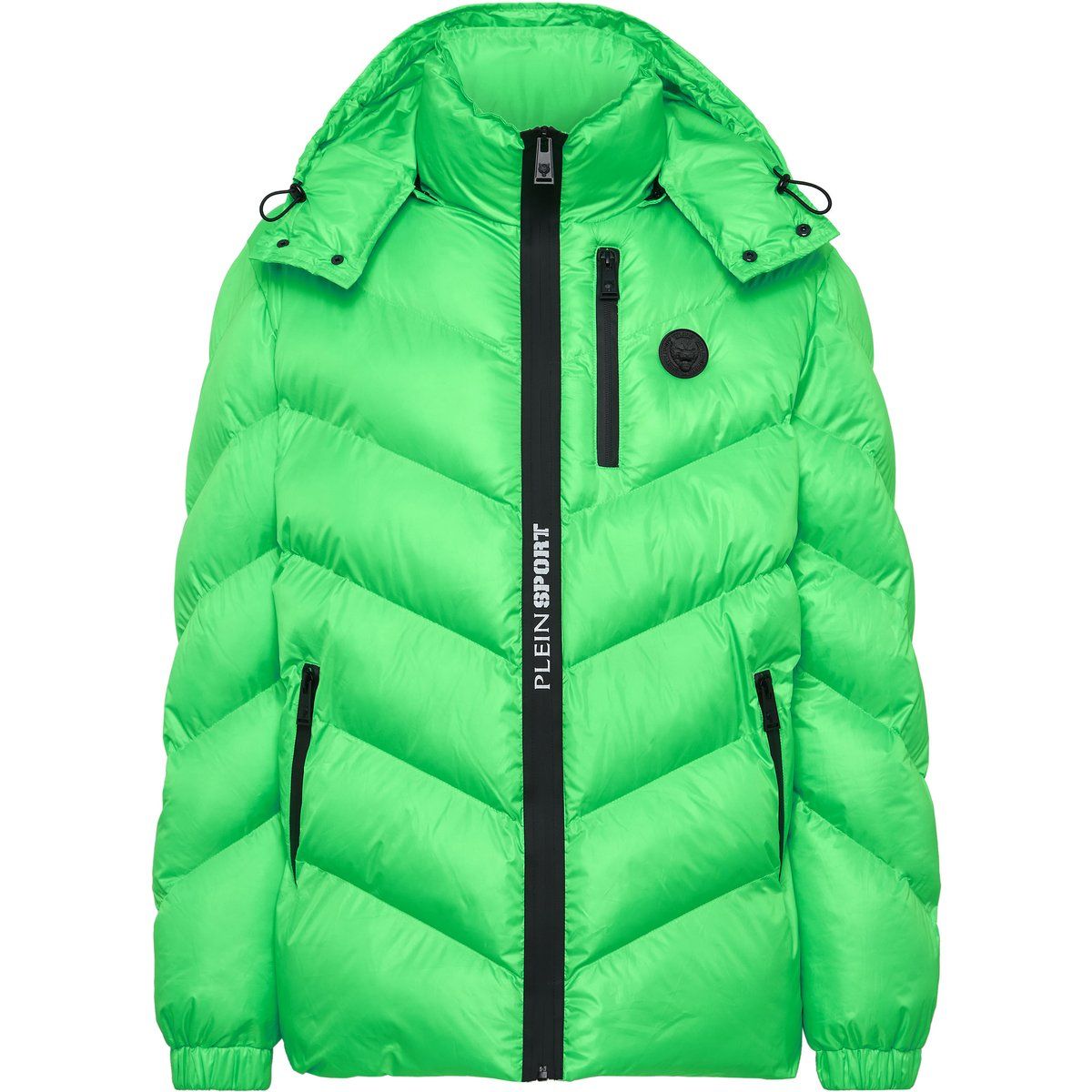 Grüne wattierte Sportjacke mit Kapuze
