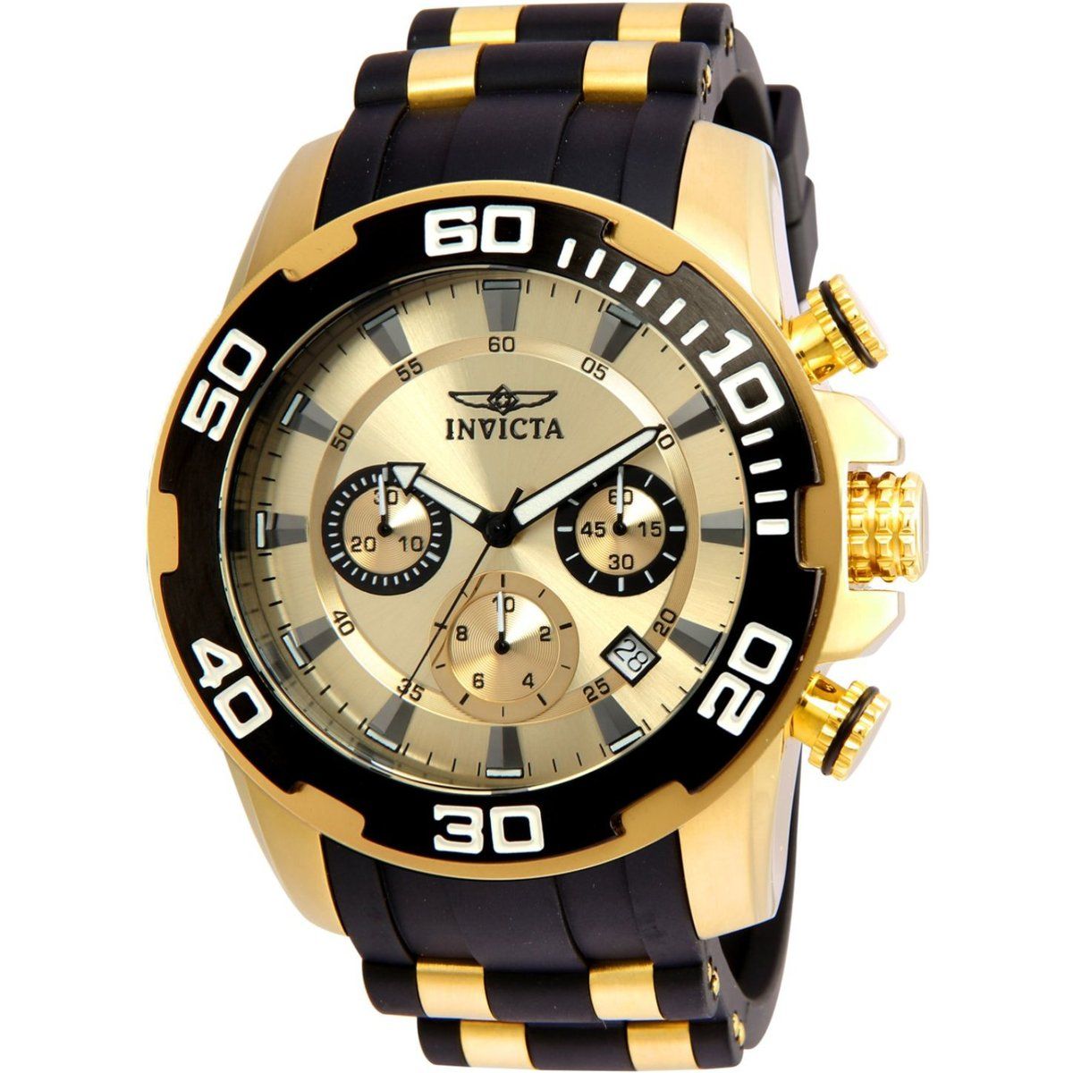 Goldfarbene schwarze Silikon Pro Diver Uhr
