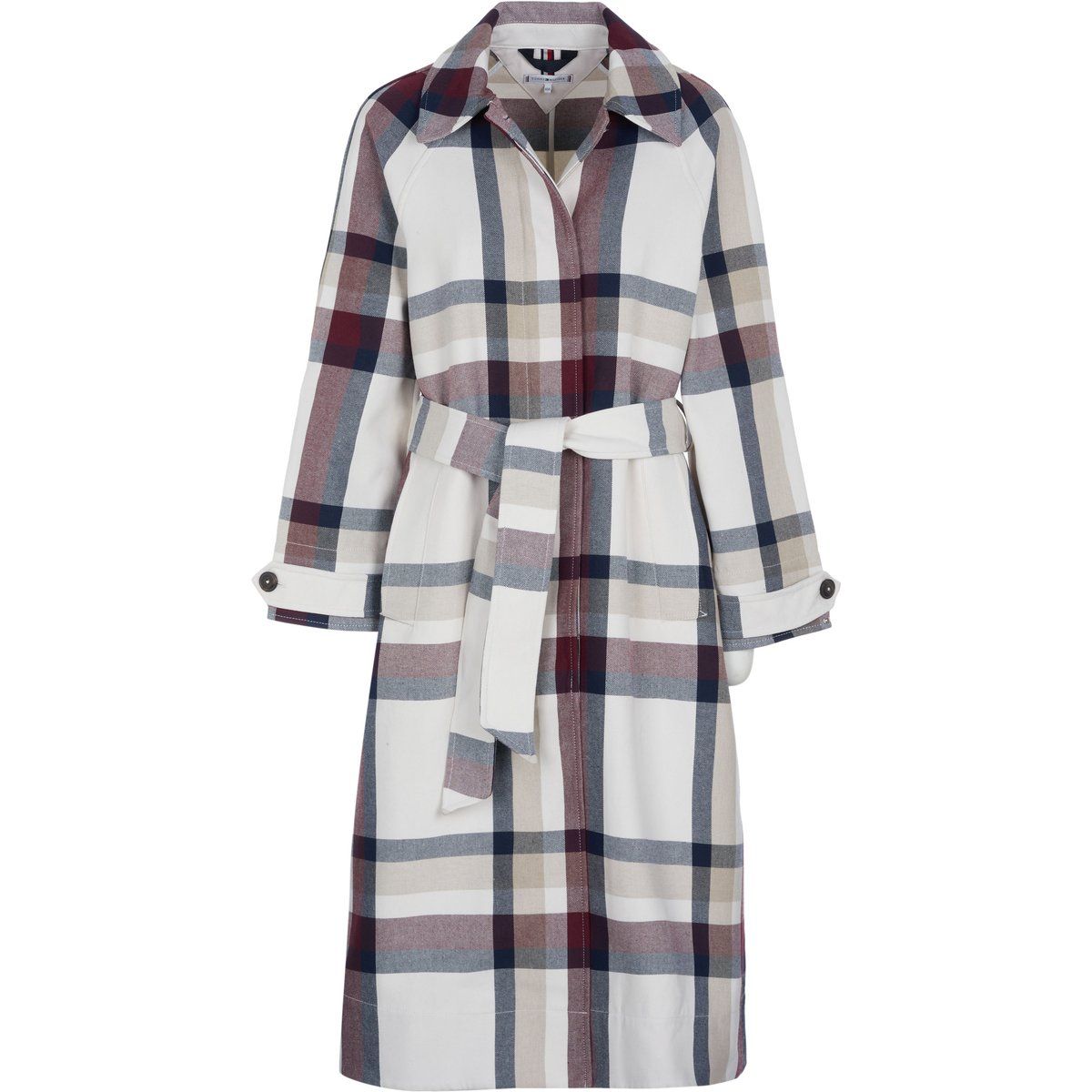 Plaid Baumwollmischung Trenchcoat mit Gürtel