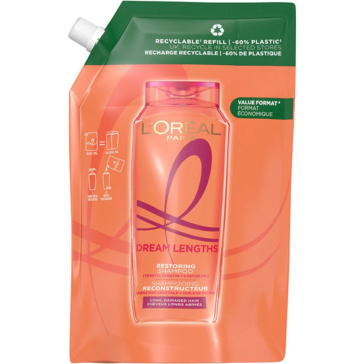 Elvive Dream Long Aufbaushampoo Nachfüllpackung Ökopack 500 ml