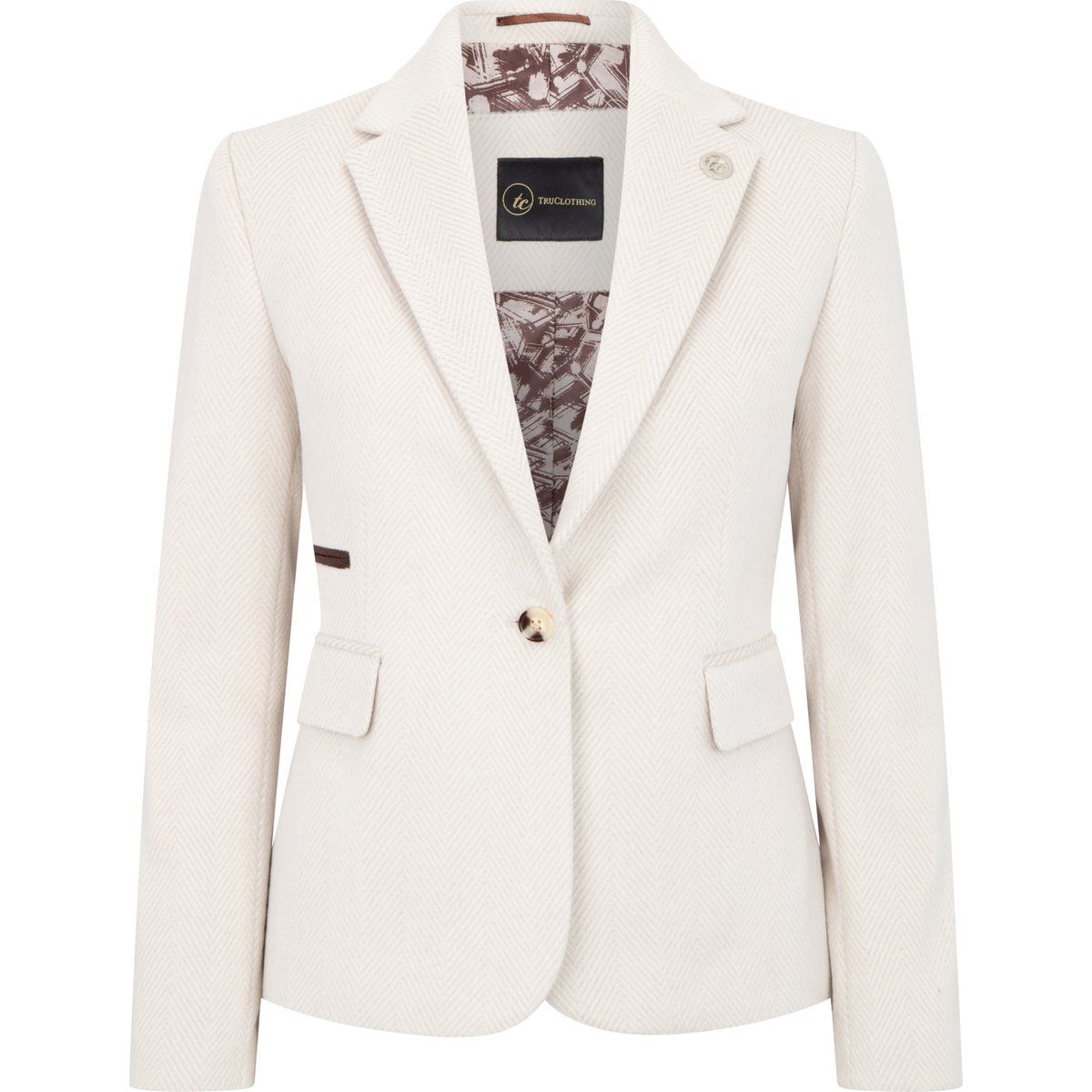 Cremefarbener Tweed-Blazer aus Wollmischung
