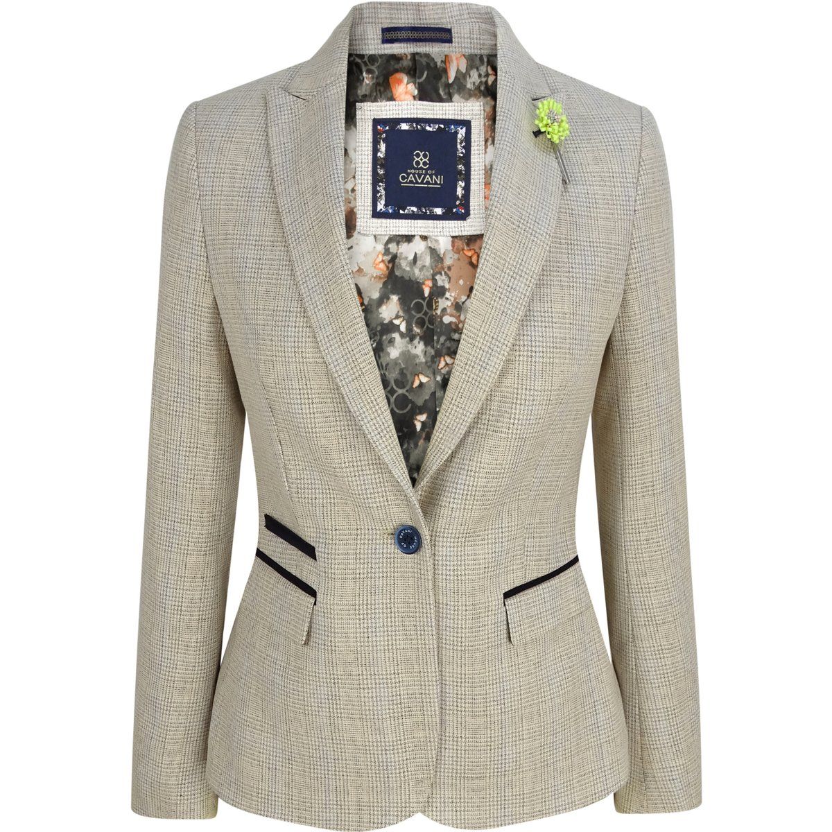 Fischgrät-Tweed-Blazer mit Kontrastpaspeln