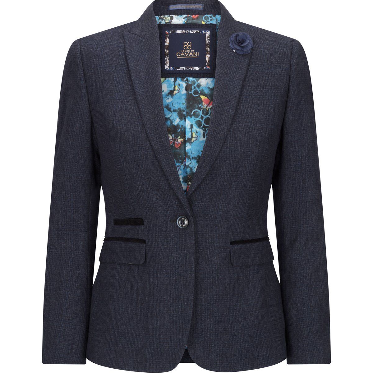 Damen Tweed Blazer Jacke mit Karomuster