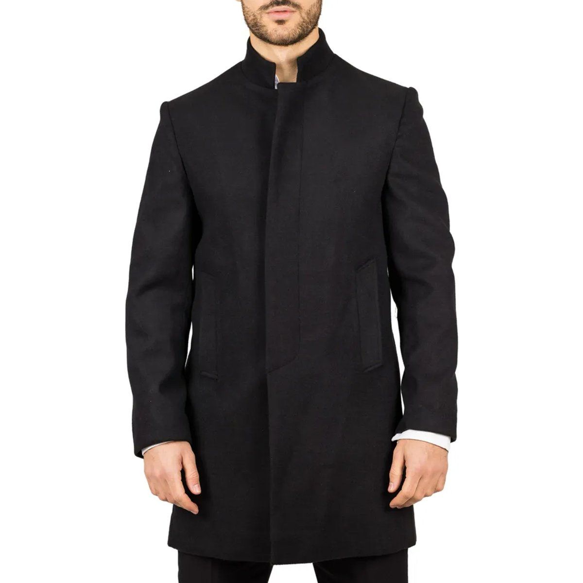 Herren Wollmischung Mantel mit Stehkragen