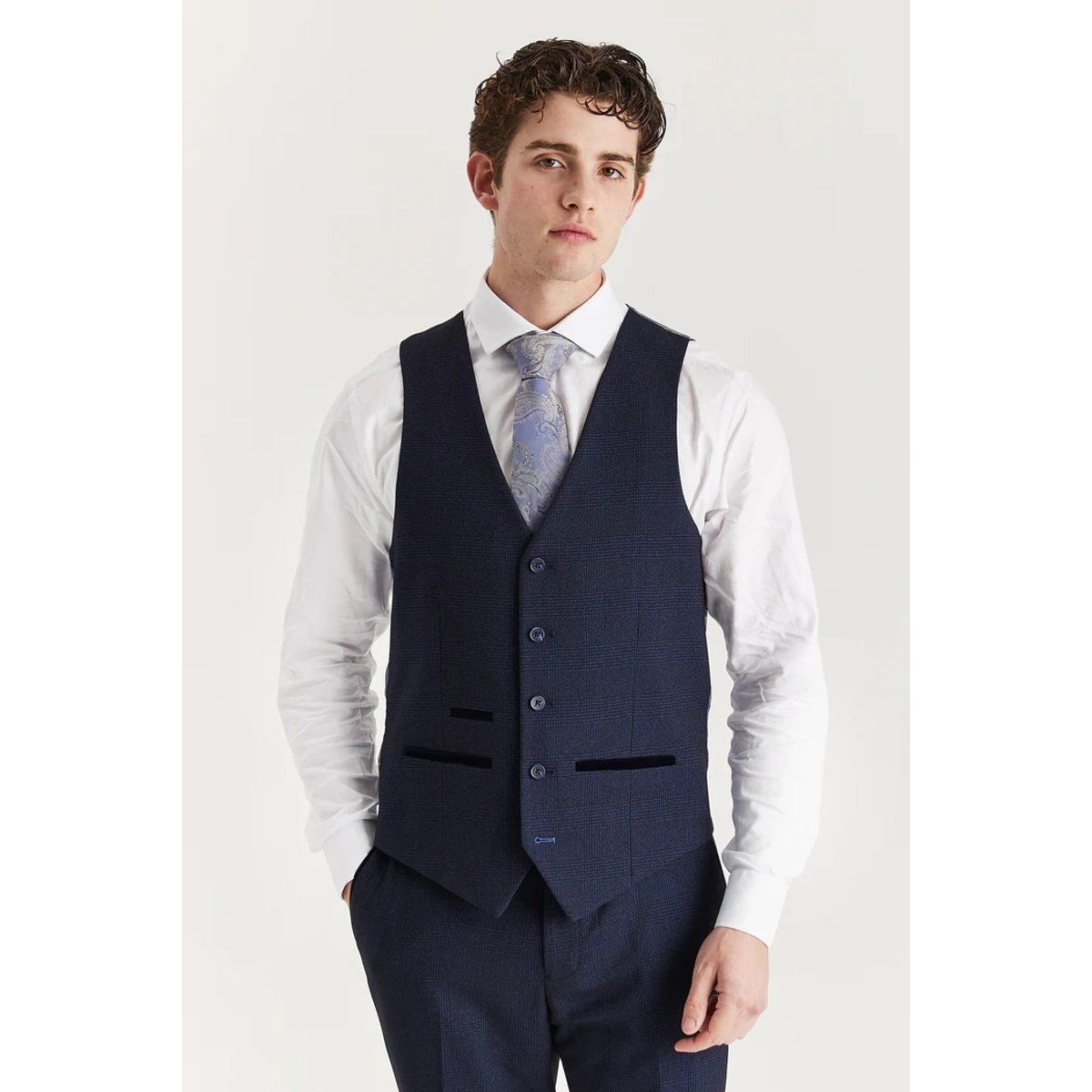Marineblaue Anzugweste im Prince-of-Wales-Stil