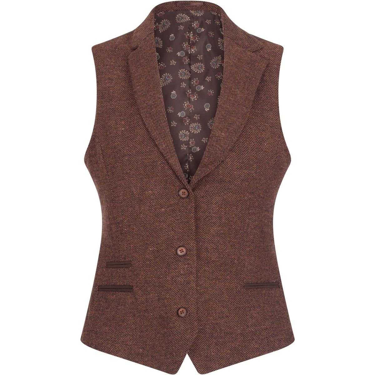 Tweed-Weste mit Fischgrätenmuster und Revers