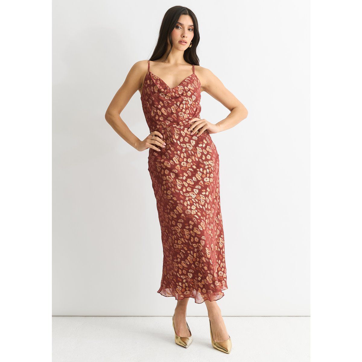 Tier Jacquard Midikleid mit Wasserfallausschnitt